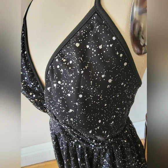 Black Plus Size Maxi Gown Silver Paint Splatter XL 1X - Picture 4 of 8